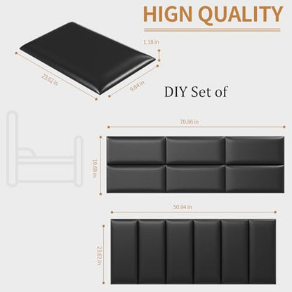 Twin Headboards, Self-Adhesive 3D Panels, Upholstered Wall Panels for Bedroom/Living Room (6 Pieces 9.84 in x 23.6 in) - color: Black, size: 6 PCS, style: Twin