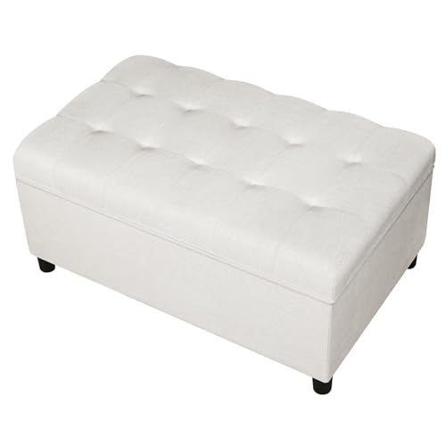 Rectangular Lift Top Storage Ottoman Bench, Linen Storage Bench for Living Room Entryway Bedroom,Linen Beige - color: Linen Beige