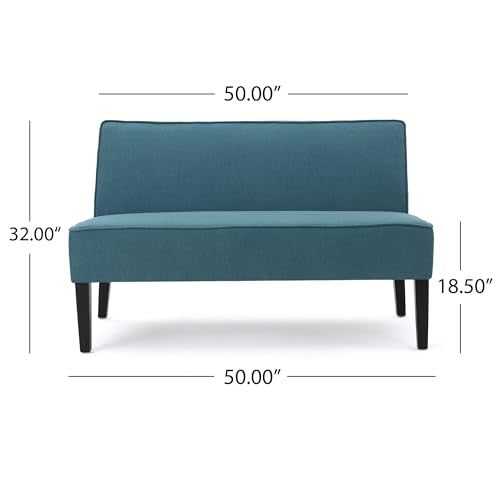 50" Small Loveseat Sofa, Comfy Mini Fabric Sofa Couch for Small Spaces, 2 Seater Armless Sofa with Solid Wood Legs for Living Room, Dorm, Office, Bedroom (Teal) - color: Teal