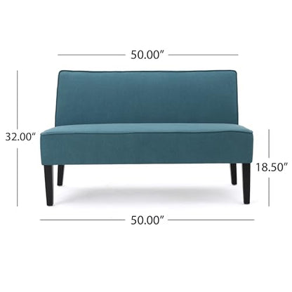 50" Small Loveseat Sofa, Comfy Mini Fabric Sofa Couch for Small Spaces, 2 Seater Armless Sofa with Solid Wood Legs for Living Room, Dorm, Office, Bedroom (Teal) - color: Teal
