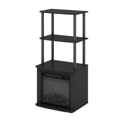 Furinno Turn-N-Tube 2-Tier Tall TV Entertainment Side Table Display Rack with Fireplace Insert, Americano/Black - color: Americano, size: Fireplace Side Table