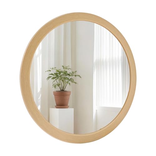 Round Mirrors 24 Inch,Vanity Wall Rustic Natural Circle Tempered Mirror | Wood Grain Pattern, Bathroom Bedroom Living Room or Entryway - color: Natural, size: 24"L x 24"W