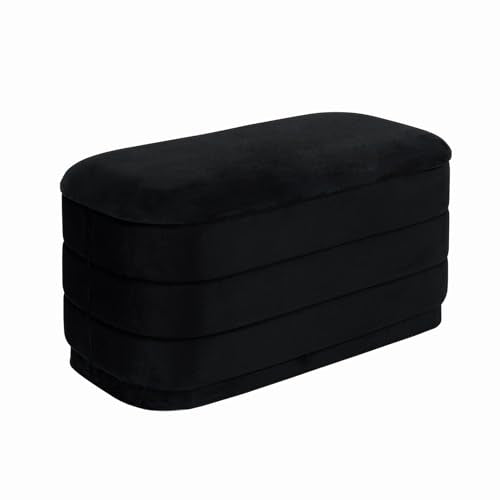 30" Velvet Storage Ottoman Bench with Wooden Tray Lid, Folding Large Upholstered Ottoman Footstool for Living Room, Rectangular Padded Foot Rest for Bedroom Living Room Dorm, Black - color: Black, size: 30"D x 15"W x 15"H
