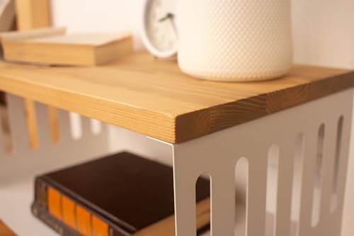Floating Nightstand with White Metal Base, Wooden Top and Sturdy Metal Base, Minimalist Bedside Table, Wall Mounted Shelf, Bedside Shelf (Madrid) - color: Madrid