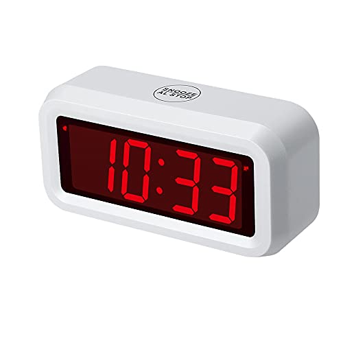 Digital Alarm Clock Battery Operated with LED Display for Bedrooms, Long Battery Life for 12 Months, 3 Brightness Adjustable, 12/24 Hour, Snooze, White Case with Red Digits - color: White-red
