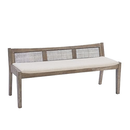 Kasi Brown Low Back Cane Bench with Beige Upholstered Seat by Powell - color: Brown