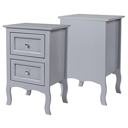 Bonnlo Gray Nightstand Set of 2, Nightstands with 2 Drawers, Bed Side Table/Night Stand, Small Nightstand for Bedroom, Small Spaces, College Dorm, Kids’ Room, Living Room, Wood, 16W x 12D x 24H, Grey - color: Grey