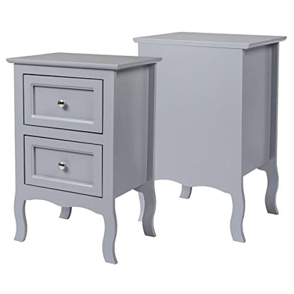 Bonnlo Gray Nightstand Set of 2, Nightstands with 2 Drawers, Bed Side Table/Night Stand, Small Nightstand for Bedroom, Small Spaces, College Dorm, Kids’ Room, Living Room, Wood, 16W x 12D x 24H, Grey - color: Grey