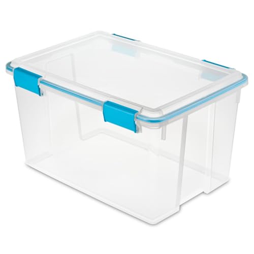 Sterilite Gasket Storage Box with Lids for Home & Office, 54 Quart, 8-Pack | Heavy-Duty, Stackable, and Organizing Containers for Bathroom, Cabinet, Closet, and Garage, Clear and Blue Aquarium Latches - size: 54 Quart, style: 8 Pack