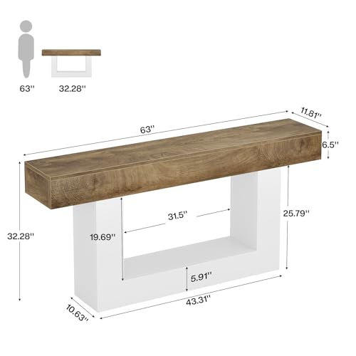 Tribesigns 63" Console Table, Farmhouse 2-Tier Entryway Table with U-Shaped Base, Narrow Long Wood Sofa Table Behind Couch Table for Living Room, Hallway, Foyer, Light Brown & White - color: Light Brown & White