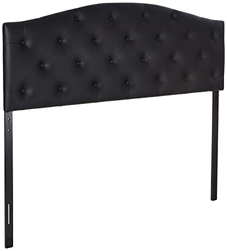Baxton Studio Myra Modern and Contemporary Queen Size Black Faux Leather Upholstered Button-Tufted Scalloped Headboard - color: Black, size: Queen
