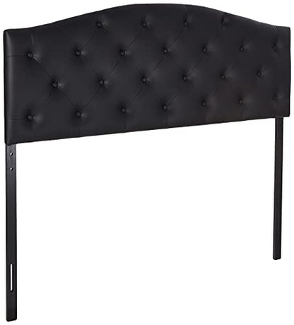 Baxton Studio Myra Modern and Contemporary Queen Size Black Faux Leather Upholstered Button-Tufted Scalloped Headboard - color: Black, size: Queen