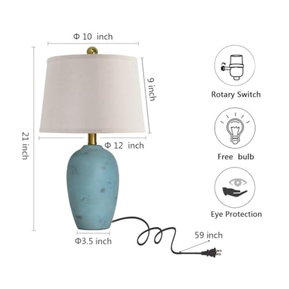 AIEAMPDO 21'' Set of 2 Coastal Small Ceramic Lamps for Bedroom | Traditional Nightstand Bedside Desk Table Lamp for Living Room Office Dorm, 2 Bulbs Included - color: Light Blue