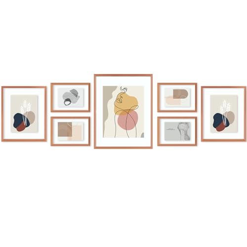 Golden State Art 7 Pack Aluminum Floating Frames Included 5x7 8x10 11x14 | RoseGold, One 11x14 Two 8x10 Four 5x7 Frames, Wall Mount Display, Fit for Pictures, Pressed Flowers Any Size up to Frame Size - color: Rose Gold, size: Floating Style