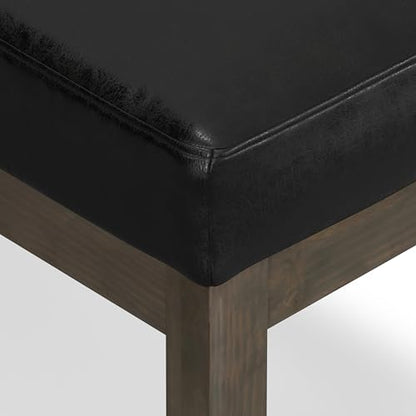 SIMPLIHOME Milltown 27" Wide Vegan Leather Rectangle Ottoman in Black | Distressed black, contemporary ottoman with a cushioned seat for bedroom seating; footstool, footrest or bench. - color: Distressed Black, style: Small Ottoman Bench