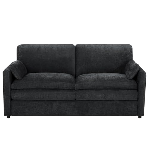69" Chenille Modern Couch with Cozy & Soft Backrests, Black | 3 Seats Sofa with 2 Extra Pillows, Comfy Upholstered Sofa with Thicker Cushions for Living Room, Office - color: Black, size: Loveseat