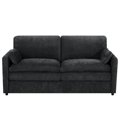 69" Chenille Modern Couch with Cozy & Soft Backrests, Black | 3 Seats Sofa with 2 Extra Pillows, Comfy Upholstered Sofa with Thicker Cushions for Living Room, Office - color: Black, size: Loveseat