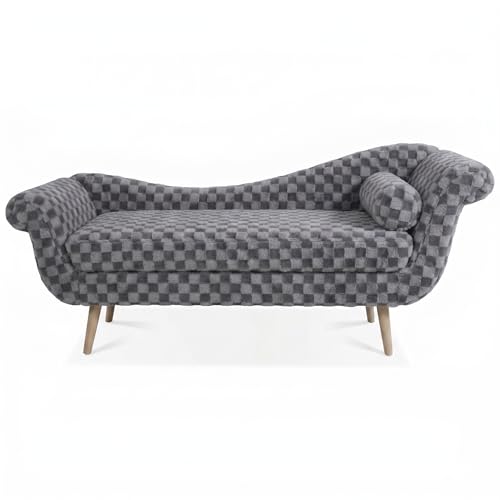 ERYE Upholstered Left Facing Chaise Lounge Chair W/Scroll Arms and Wood Legs, Elegant Chaise Lounge Square Pattern Accent Recliner Lounger Sofa for Living Room Bedroom - color: Smoke Grey Faux Fur/L