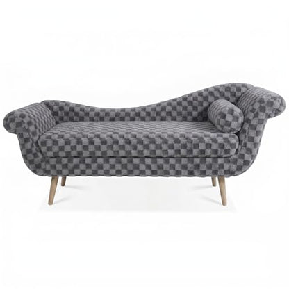 ERYE Upholstered Left Facing Chaise Lounge Chair W/Scroll Arms and Wood Legs, Elegant Chaise Lounge Square Pattern Accent Recliner Lounger Sofa for Living Room Bedroom - color: Smoke Grey Faux Fur/L