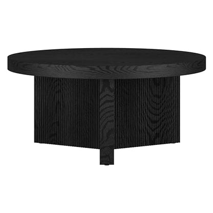 Henn&Hart 32" Scandinavian Fluted Coffee Table, Natural Black | Ribbed pedestal base and low profile bring Scandinavian style to small spaces including living rooms or family rooms - color: Natural Black, size: 32 inches