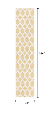 Rugs.com - Sabrina Soto Casa Rug – 12 Ft Runner Yellow Textured Cotton Runner – Modern Geometric Design, Perfect for Hallways and Entryways - color: Yellow, size: 2'7" x 12' (Runner)