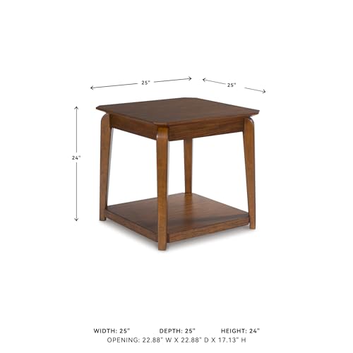 Signature Design by Ashley Trenmour Mid-Century Modern End Table with Lower Open Shlef, Light Brown - color: Medium Brown