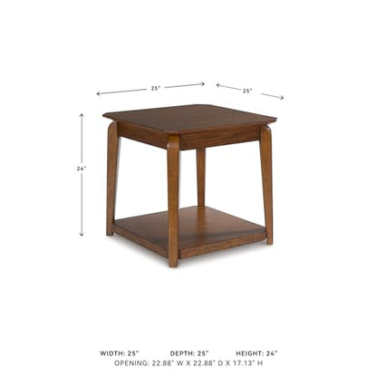 Signature Design by Ashley Trenmour Mid-Century Modern End Table with Lower Open Shlef, Light Brown - color: Medium Brown