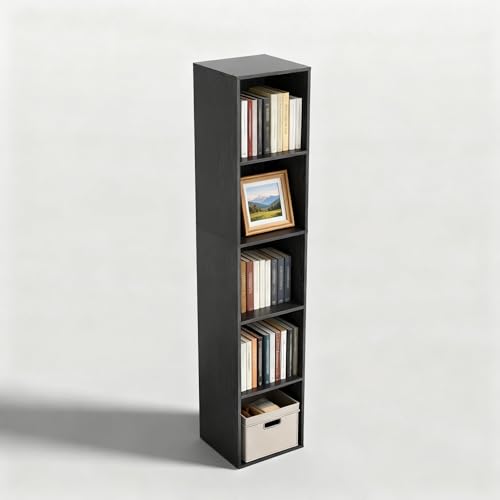 5 Cube Storage Organizer, Narrow Open Shelf Bookcase, Freestanding Low Display Bookshelf with Eco-Friendly Melamine Surface for Home Office, Bedroom, Living Room, Study, Black - color: Black, size: 5-Cube