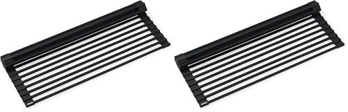 Kraus Multipurpose Workstation Sink Roll-Up Dish Drying Rack, Colander and Trivet in Black, KRM-11BL (Pack of 2) - color: Black, size: 16.88" x 12" x .38" (Pack of 2)