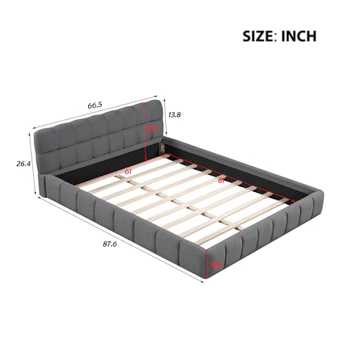 Merax Modern Tufted Plattform Bed Queen Linen Floor Bed Frame with Wingback No Box Spring Needed Gray - color: Dark Gray, size: Queen