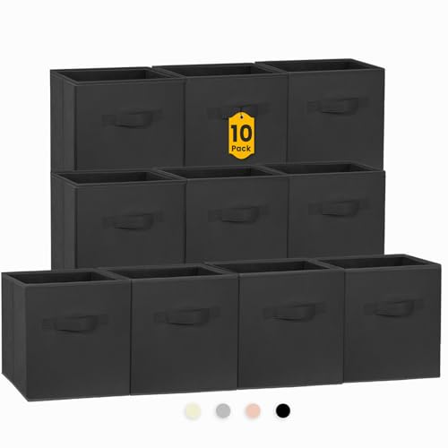 Storage Cubes, 11 Inch Clothes Storage Bins for Shelves Closet (10 Pack), Fabric Collapsible Storage Bins with Dual Handles, Cubby Storage Baskets for Magazines, Dorm Essentials (Black) - color: Black, size: 10 Pack - 11 inches