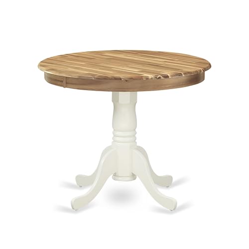 East West Furniture AMT-NLW-TP Antique Dining Table - a Round Wooden Table Top with Pedestal Base, 36x36 Inch, Natural & Linen White - color: Natural & Linen White