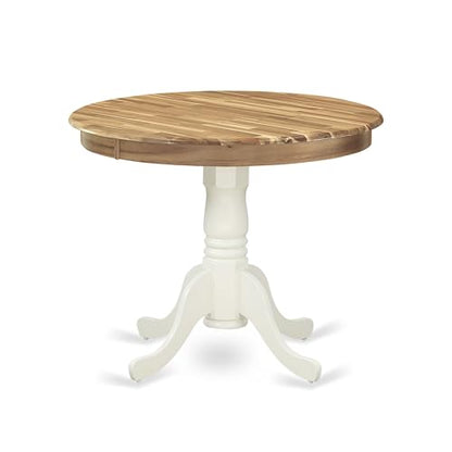 East West Furniture AMT-NLW-TP Antique Dining Table - a Round Wooden Table Top with Pedestal Base, 36x36 Inch, Natural & Linen White - color: Natural & Linen White