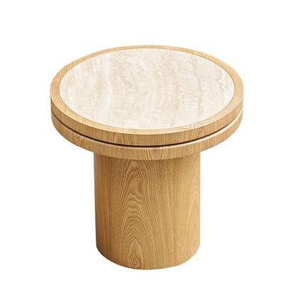 19.49 Round Side Table with Sintered Stone Tabletop & Sturdy Base, Modern MDF Circle Small Coffee Table Double Layer Tabletop End Table for Living Room, Easy Assembly - Natural - color: 19.49" Side Table With Sintered Tabletop,natural