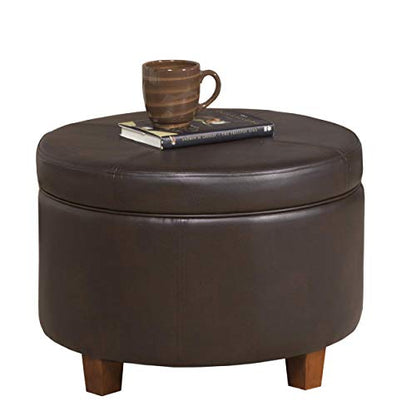HomePop 24" Round Leatherette Storage Ottoman - Chocolate Brown - color: Brown Faux Leather