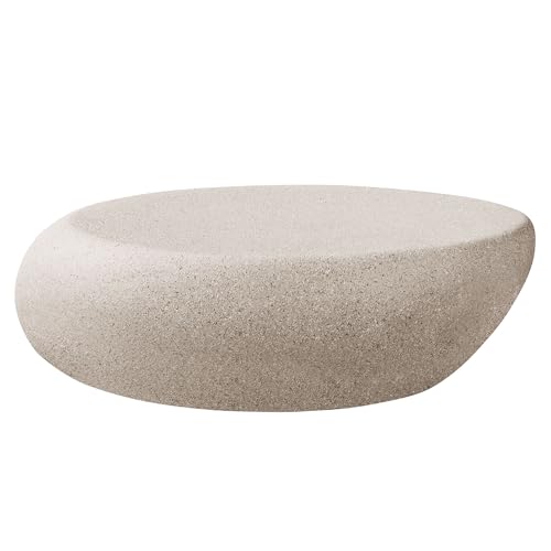 Fiberglass Coffee Table,Faux Stone Finish Indoor Outdoor Weatherproof Accent Table (43.31'') - color: 43.31'' Cream White