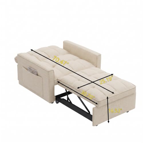 Sleeper Chair with Pull Out Bed, 3 In1 Convertible Couch Bed, White | Adjustable Backrest,Soft Cushioning,Handy Side Pocket - color: D-white-g5