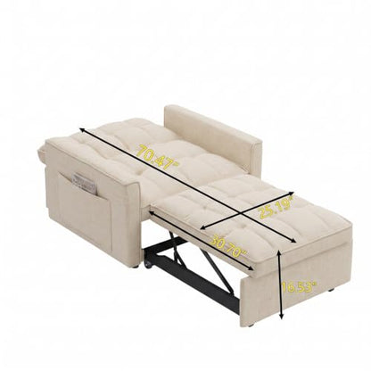 Sleeper Chair with Pull Out Bed, 3 In1 Convertible Couch Bed, White | Adjustable Backrest,Soft Cushioning,Handy Side Pocket - color: D-white-g5