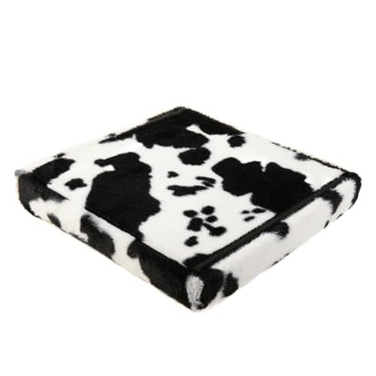 Luxe Faux Fur Storage Ottoman, Cowhide Black/White, 15 x 15 x 15 in | Engineered Wood, Tool-Free Assembly, Modern Style, Seat And Footrest - color: Cowhide Black/White, size: 15"D x 15"W x 15"H