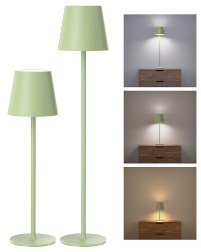 JACKYLED Cordless Table Lamps Rechargeable, 3 Adjustable Height, 5000 Capactiy Operated, 3 Colors Smooth Dimming, Portable LED W - color: Green, size: 2 Pack-Round Base