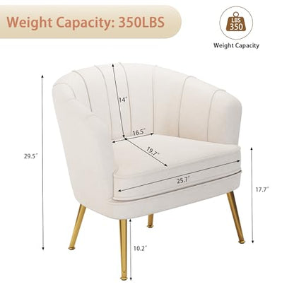 Velvet Accent Chair, Barrel Armchair, Beige | Velvet Upholstery, Golden Metal Legs, Comfy Barrel Back, Modern Style, Living Room Bedroom Office - color: Beige, size: 1 Chair