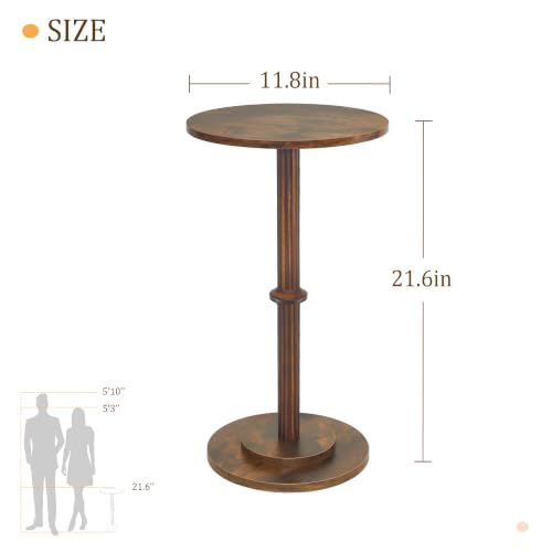 MaxSmeo Drink Table, Small Side Table for Small Spaces, Modern Round End Table with Fluted Wood Leg, Rustic Brown - color: Rustic