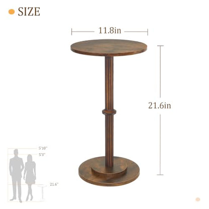 MaxSmeo Drink Table, Small Side Table for Small Spaces, Modern Round End Table with Fluted Wood Leg, Rustic Brown - color: Rustic