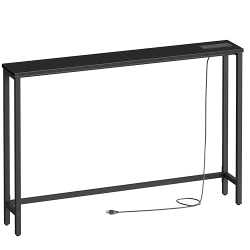 HOOBRO 47.2" Narrow Console Table with Power Outlet, 5.9" Behind Couch Table with Charging Station, Long Sofa Side Table, Skinny Entryway Table for Living Room, Hallway, Foyer, Black BB15XG01G1 - color: Black, size: 47.2"L x 5.9"W x 31.5"H