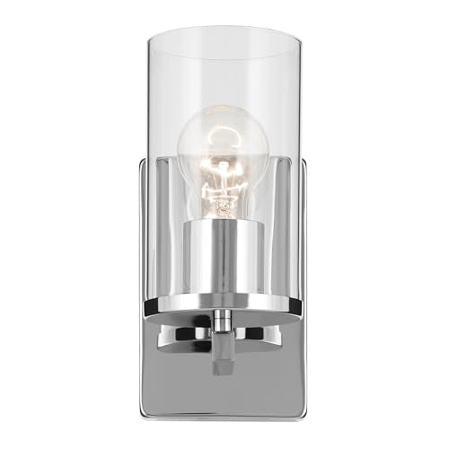 Kichler Crosby 1-Light Bathroom Wall Light, Chrome | Clear glass wall light for bathrooms, hallways and bedrooms (4.5" x 9.25"), 45495CHCLR - color: Chrome, size: 1 Light, style: Clear Glass
