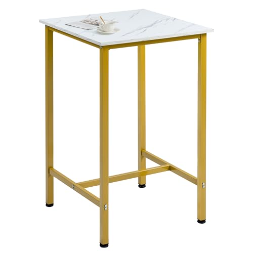 Finnhomy Bar Table, 23.6" Pub High Top, Square Bar Height, Counter Height Cocktail, Small Kitchen Set for 2, Breakfast for Kitchen, Living Room, White Marble and Gold - color: Gold, size: Bar Table (No Stools)
