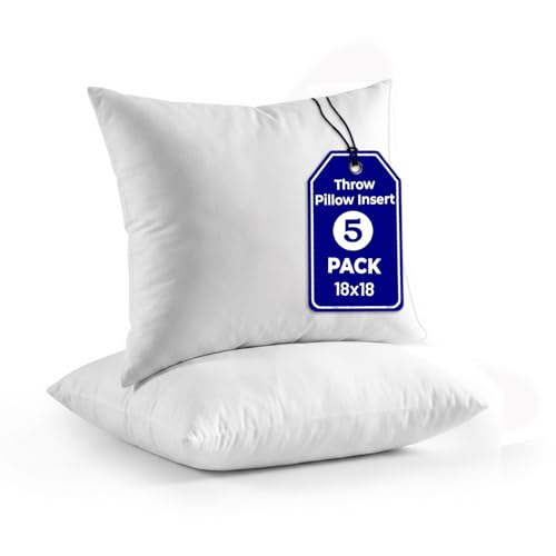 QUBA LINEN Throw Pillow Inserts (Set of 5, White), 18x18 Inches - Premium Cushion Fillers for Sofa, Bed, and Home Décor (18x18 Inch (Pack of 5)) - size: 18x18 Inch (Pack of 5)