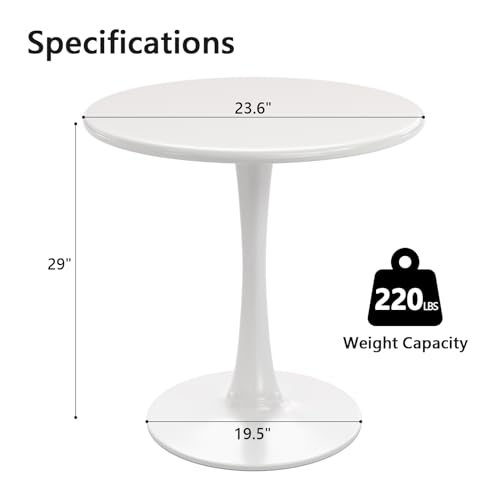 Recximi White Round Dining Table for 2 Person, 24 Inch Small Tulip Table with Metal Pedestal for Living Room, Mid Century Modern Kitchen Table for Kitchen, Office, Pub, Bar, Bistro, Circle Cafe Tables - color: White