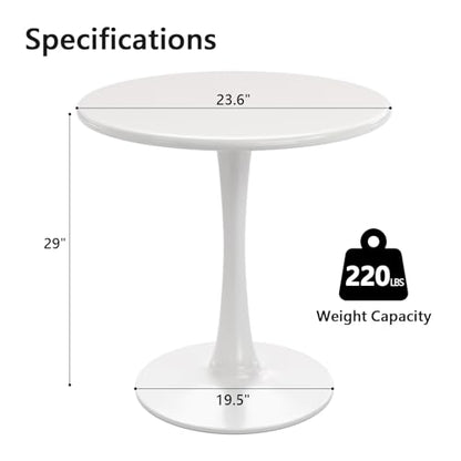 Recximi White Round Dining Table for 2 Person, 24 Inch Small Tulip Table with Metal Pedestal for Living Room, Mid Century Modern Kitchen Table for Kitchen, Office, Pub, Bar, Bistro, Circle Cafe Tables - color: White