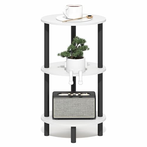 Furinno Turn-N-Tube Toolless 3-Tier Oval Side Table with Open Shelf, White | Compact, Narrow, End Table, Night Stand, Bedside Table, for Living Room, Bedroom - color: White/Black, size: 1-Pack, Plastic Frame, 3-Tier, 27.6 Inches Tall